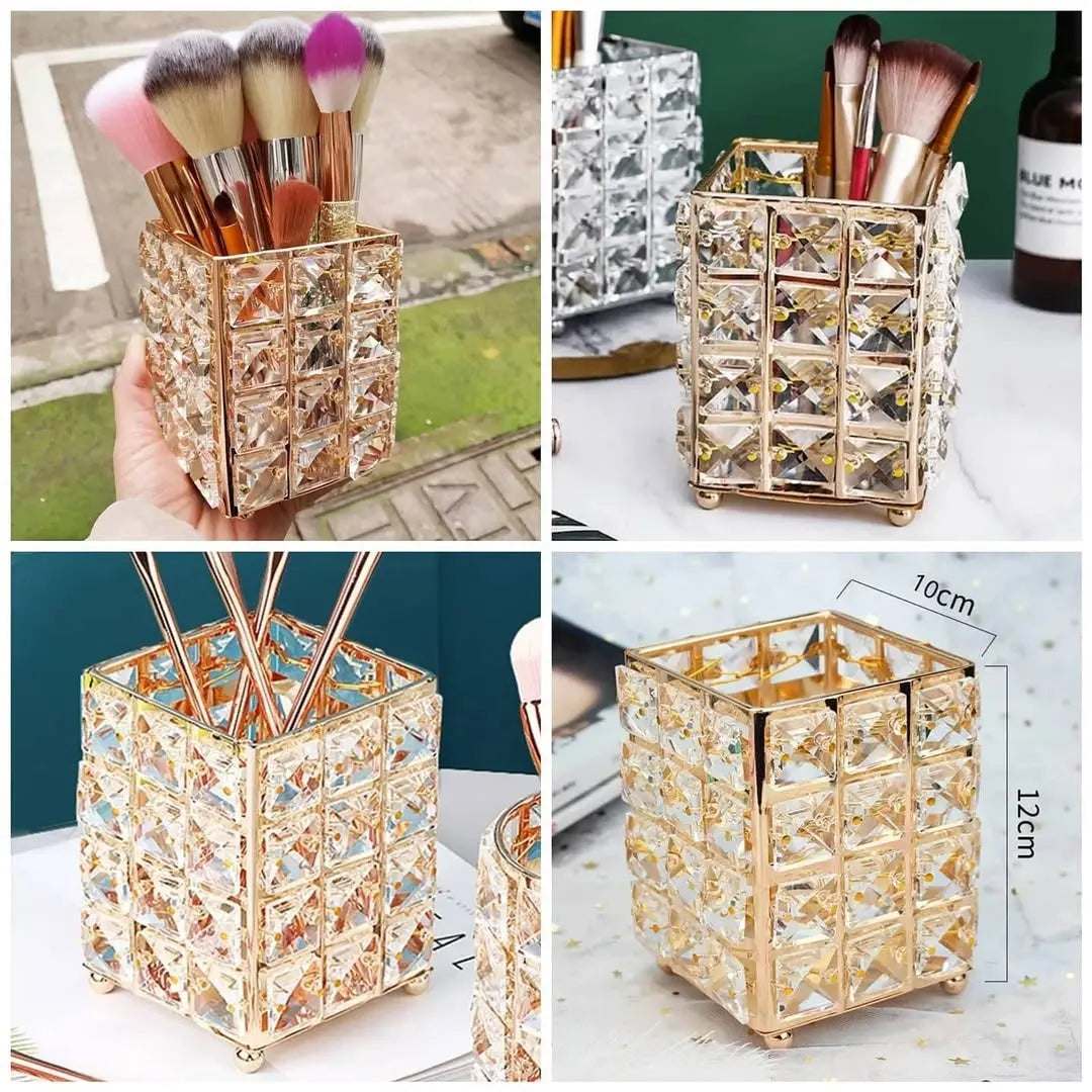 Crystal Brush Holder Square Home Decor Station