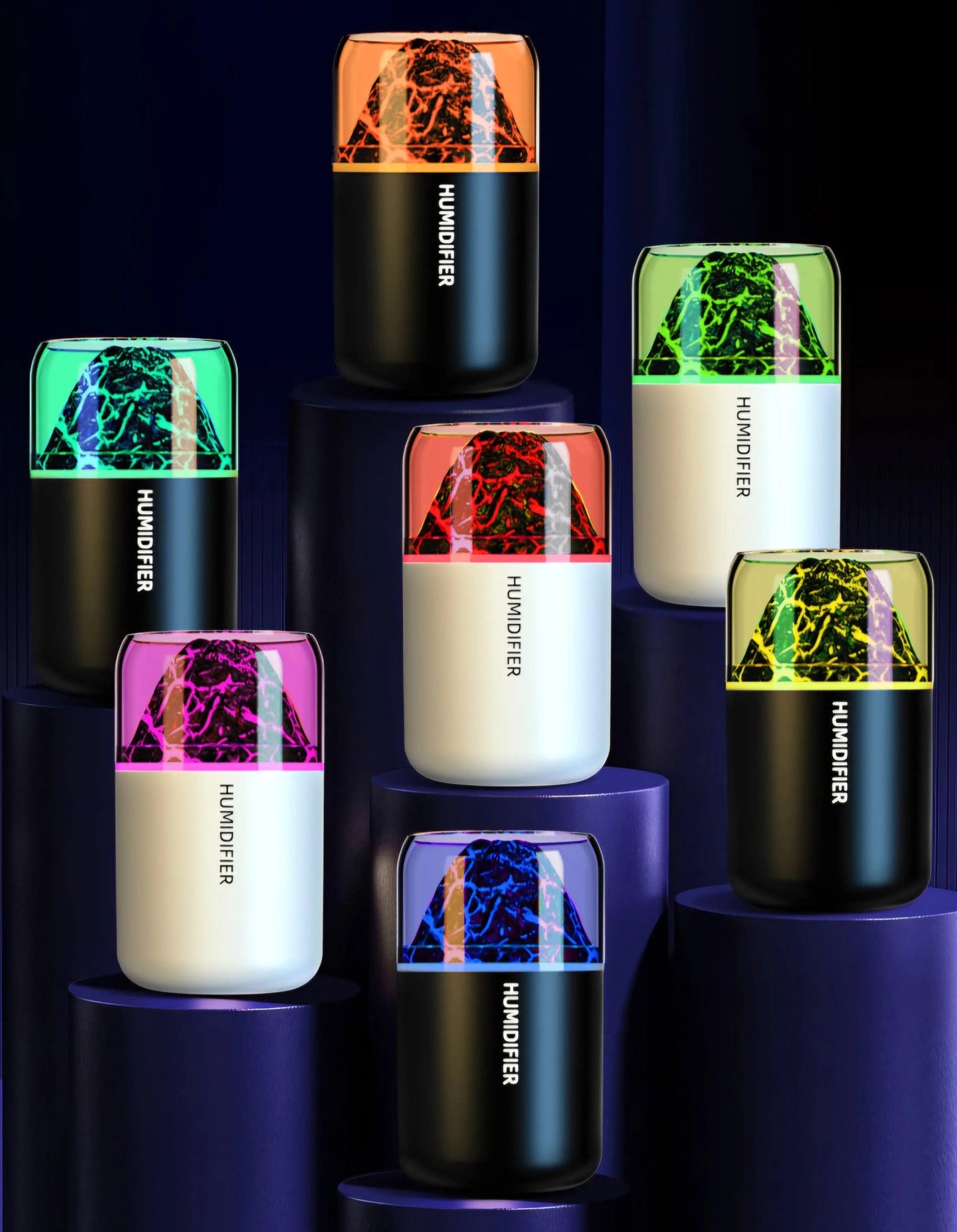 Volcano Humidifier + Night LED Lights Home Decor Station