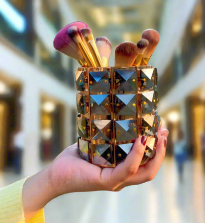 Premium Golden & Black Brush Holder Home Decor Station