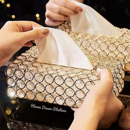 Strong Metal & Crystals Tissues Home Decor Station