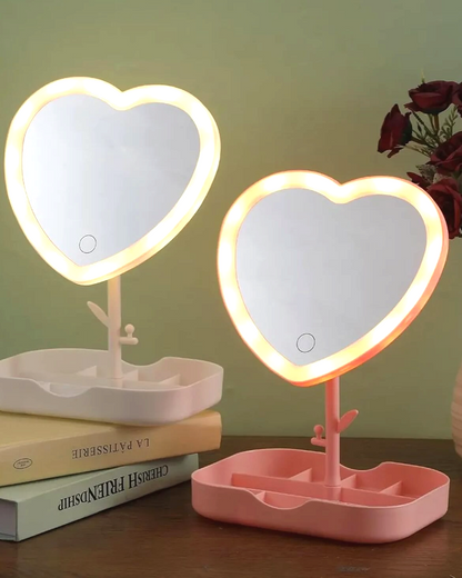 Touch Sensor Mirror & jewelry Organizer + Rechargeable LED Lights
